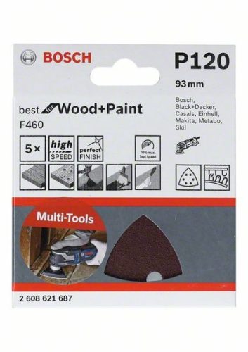 BOSCH 2608621688 Brusný papír 5ks F460 Best for Wood and Paint, P180, 93 mm