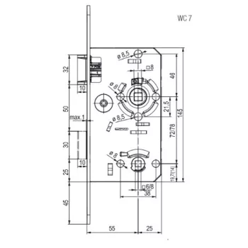   Twin zámek zadlabací plastová střelka závora WC/78 mm pravý
