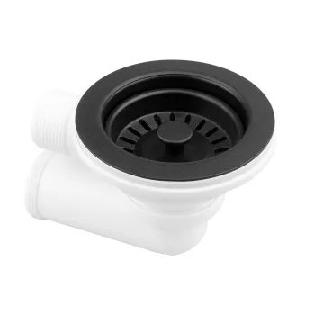   StrongSinks S3 Helytakarékos szifon gránit mosogatókhoz, fekete szelep szűrővel